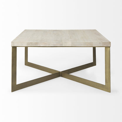 34" Beige Wood and Metal Square Coffee Table-3