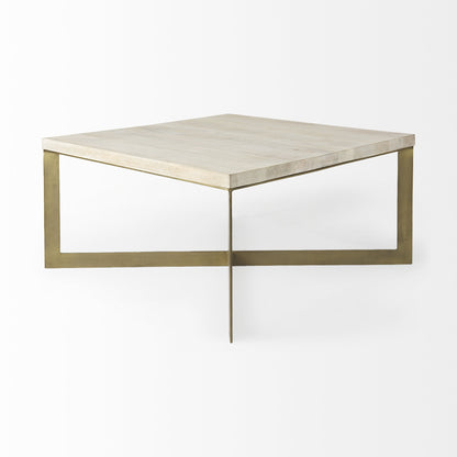 34" Beige Wood and Metal Square Coffee Table-4