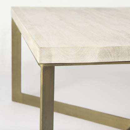 34" Beige Wood and Metal Square Coffee Table-5