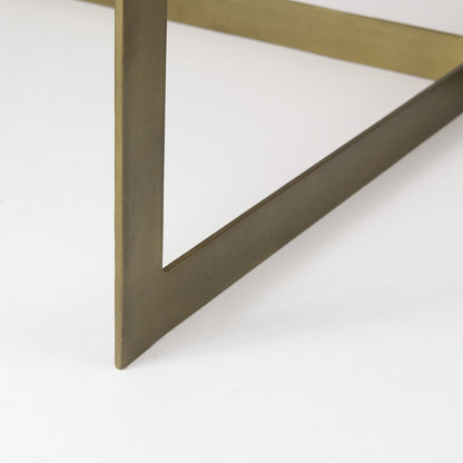 34" Beige Wood and Metal Square Coffee Table-8