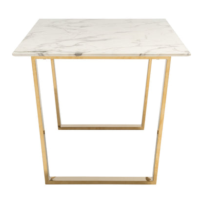 71" White And Gold Faux Marble And Steel Sled Base Dining Table-2