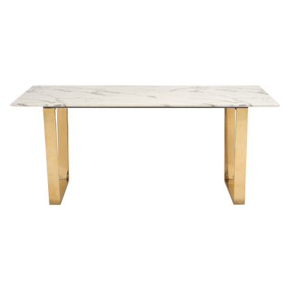 71" White And Gold Faux Marble And Steel Sled Base Dining Table-3
