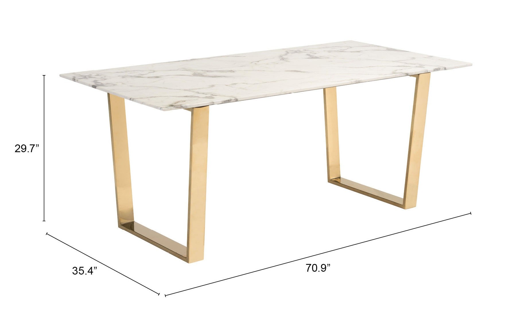 71" White And Gold Faux Marble And Steel Sled Base Dining Table-6