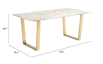71" White And Gold Faux Marble And Steel Sled Base Dining Table-6