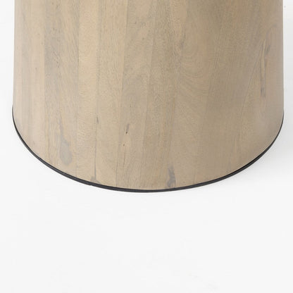 Marlow 48-inch round dining table with a white marble top on a tapered wood pedestal, additional view