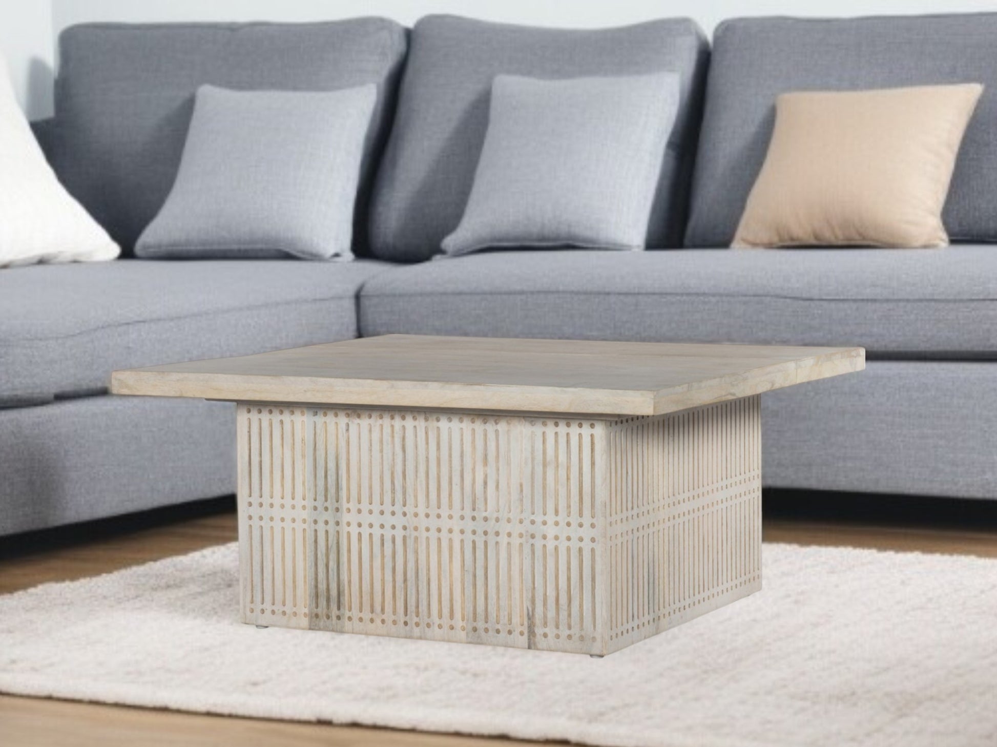40" Ivory Solid Wood Lift Top Pedestal Coffee Table-0