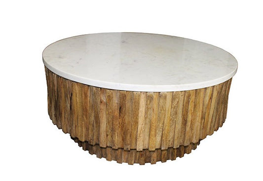 42" Ivory and Natural Genuine Marble and Solid Wood Round Solid Coffee Table-0
