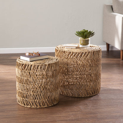 Set Of Two 18" Natural Woven Rattan End Tables-8