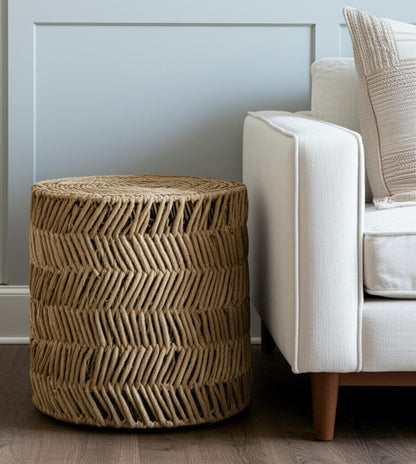 Set Of Two 18" Natural Woven Rattan End Tables-2