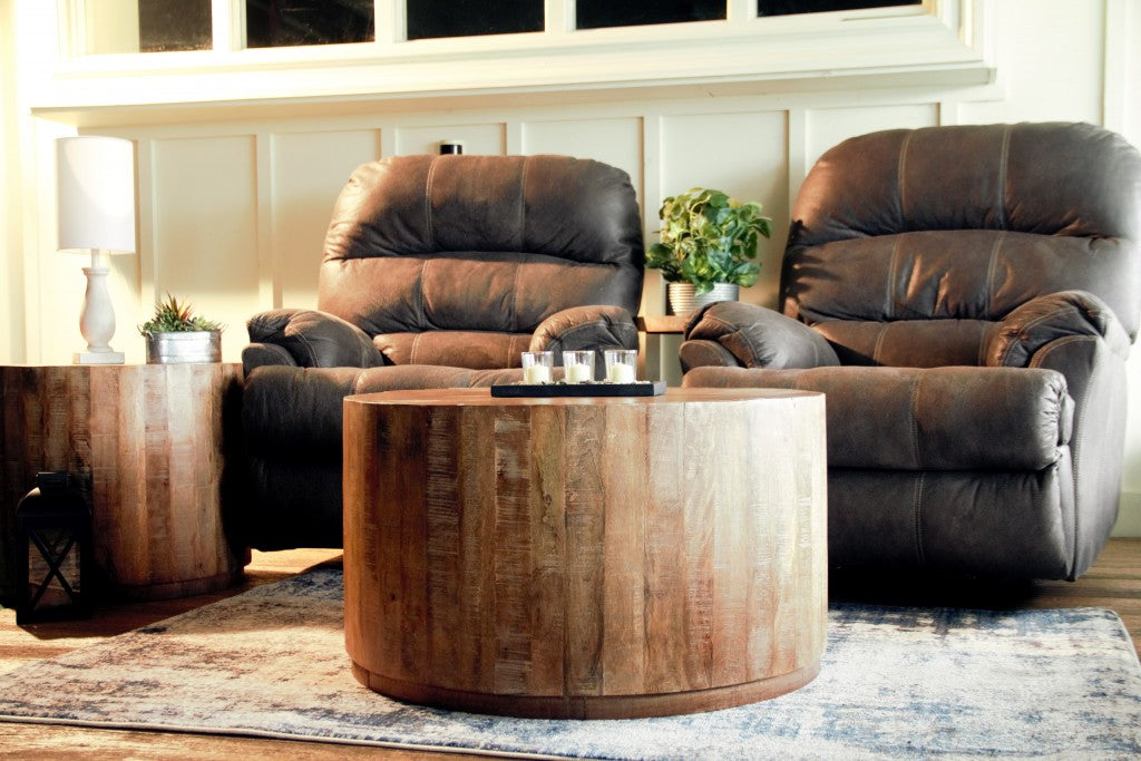 34" Natural Solid Wood Round Bunching Coffee Tables-3