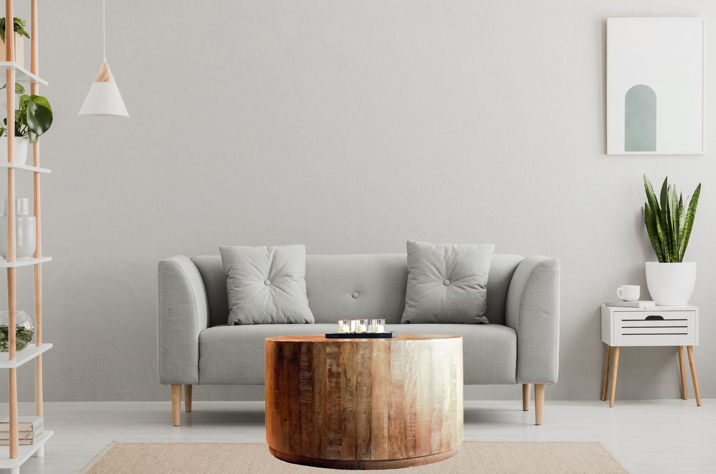 34" Natural Solid Wood Round Bunching Coffee Tables-5