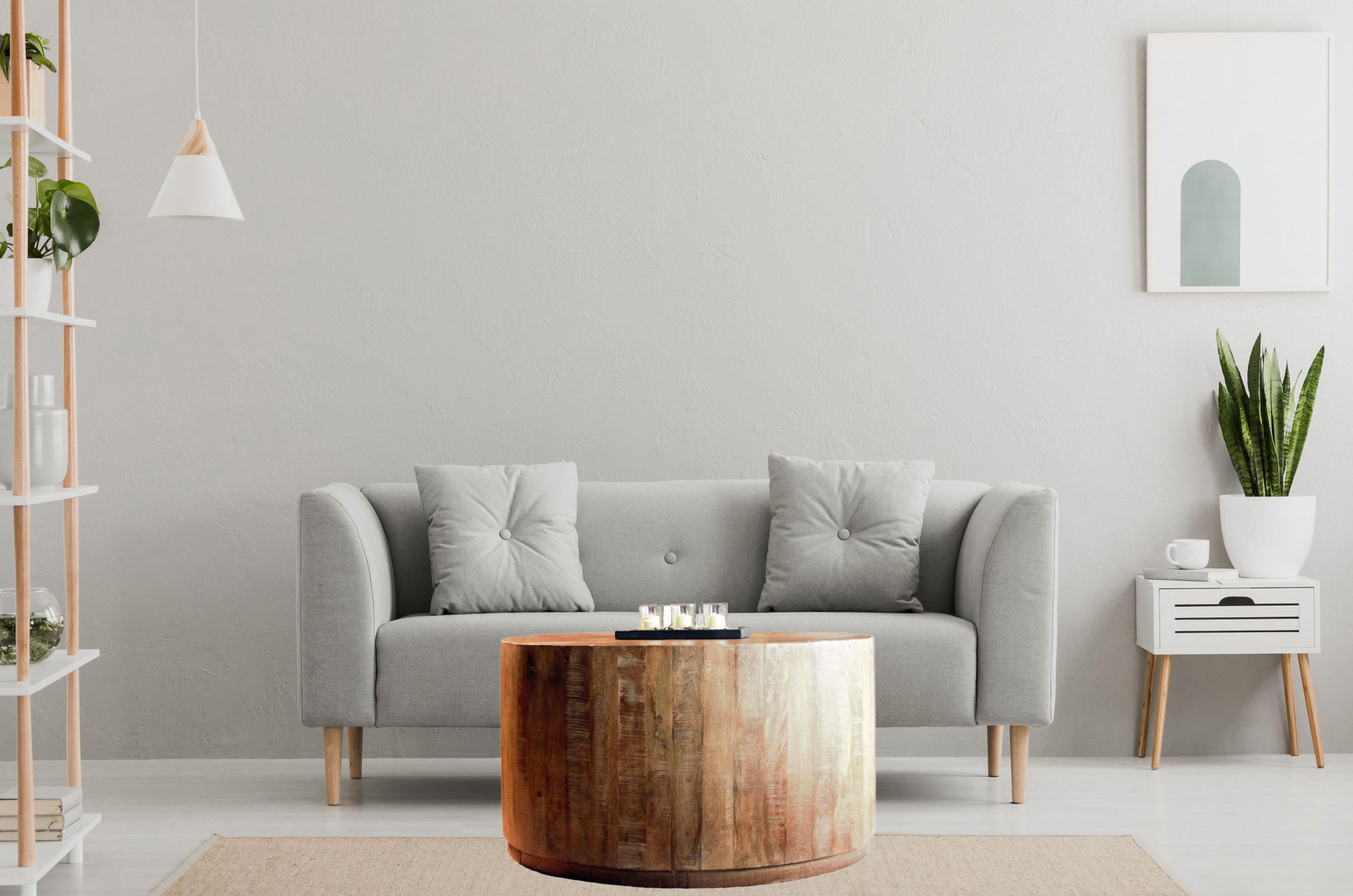 34" Natural Solid Wood Round Bunching Coffee Tables-5