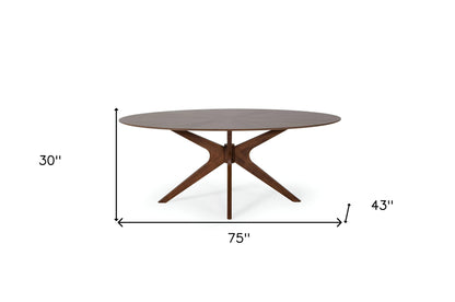 75" Brown Oval Solid Manufactured Wood Pedestal Base Dining Table-3