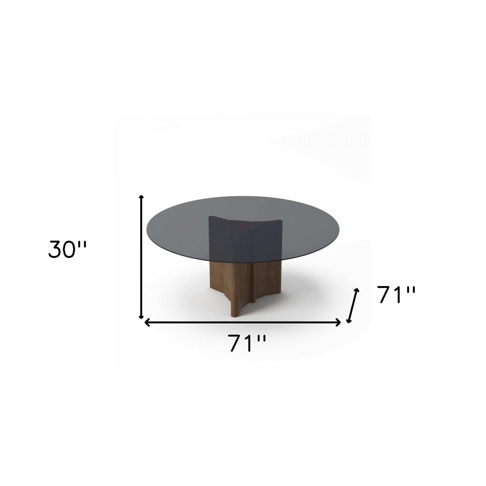 71" Smoky Black And Brown Rounded Glass And Solid Manufactured Wood Pedestal Base Dining Table-4