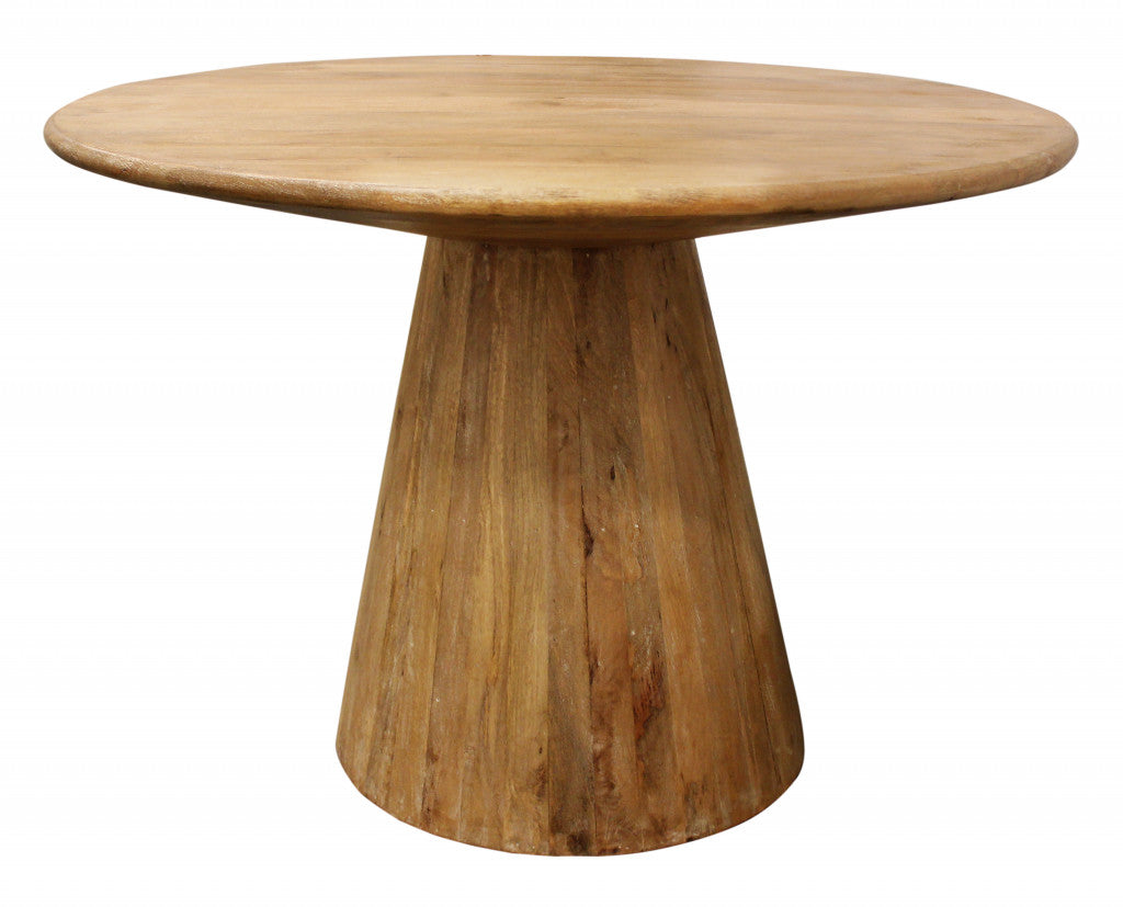 42" Natural Solid Wood Pedestal Base Round Top Dining Table-4