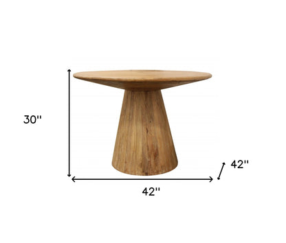 42" Natural Solid Wood Pedestal Base Round Top Dining Table-6