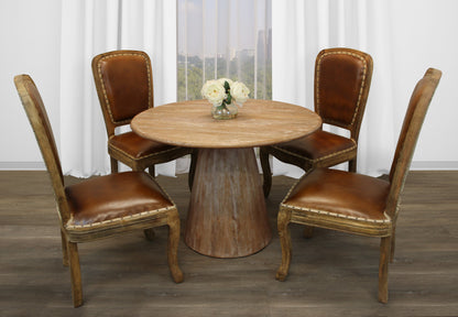 42" Natural Solid Wood Pedestal Base Round Top Dining Table-5