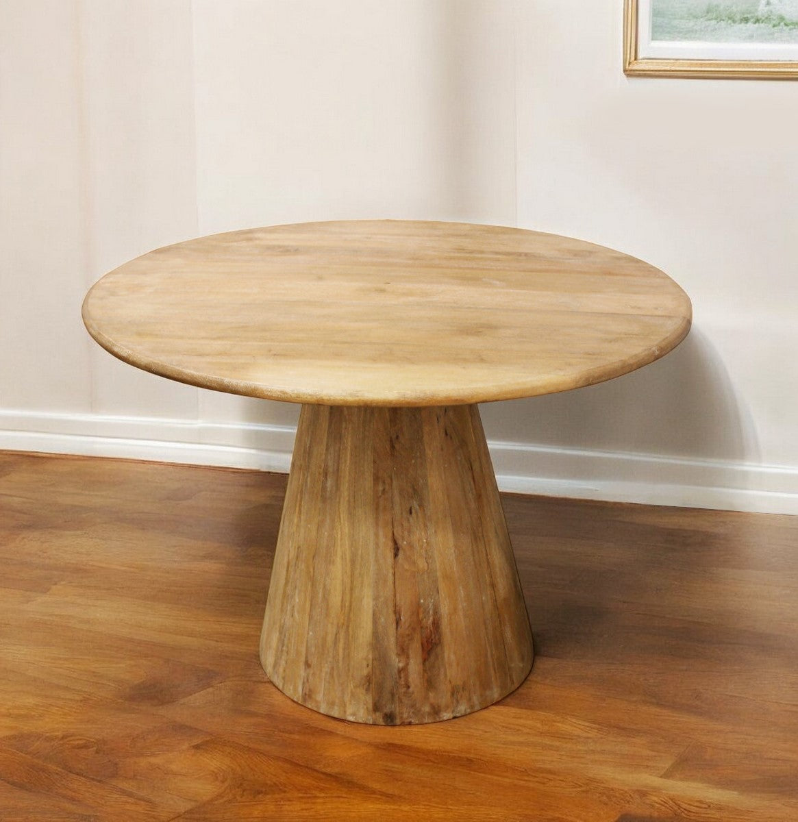 42" Natural Solid Wood Pedestal Base Round Top Dining Table-0