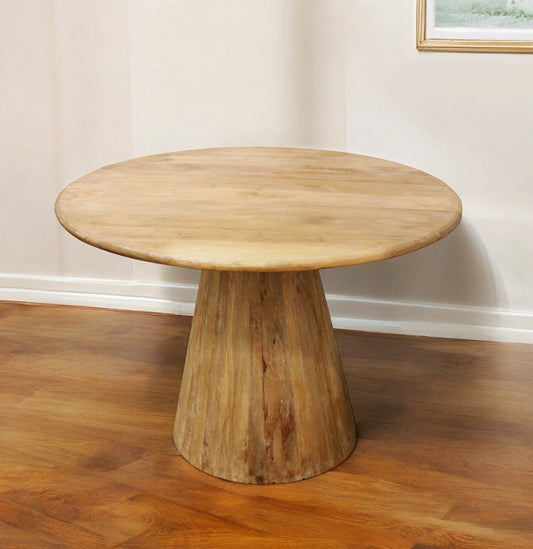42" Natural Solid Wood Pedestal Base Round Top Dining Table-0