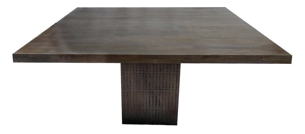 Perry 42-inch square dining table in brown mango wood with a ribbed pedestal base, additional view