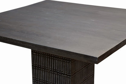 Perry 42-inch square dining table in brown mango wood with a ribbed pedestal base, additional view
