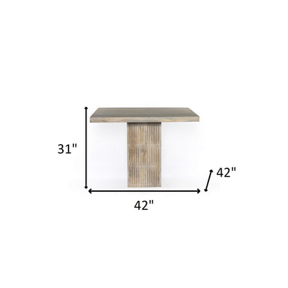 42" Natural Square Solid Wood Pedestal Base Dining Table-6