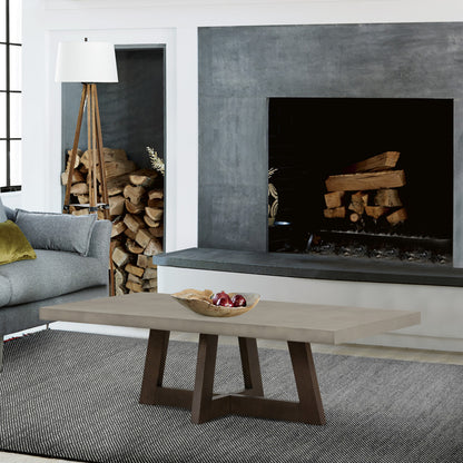 55" Gray And Brown Concrete And Solid Wood Coffee Table-5