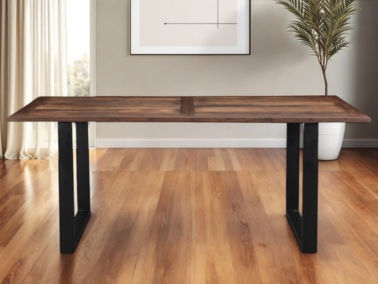 78" Dark Brown And Black Solid Wood Sled Base Dining Table-0