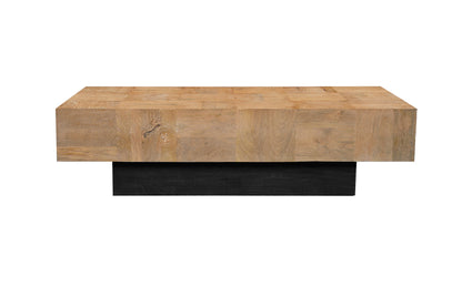 59" Natural and Black Solid Wood Block Coffee Table-1