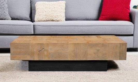 59" Natural and Black Solid Wood Block Coffee Table-0