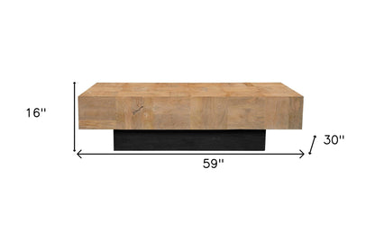 59" Natural and Black Solid Wood Block Coffee Table-7