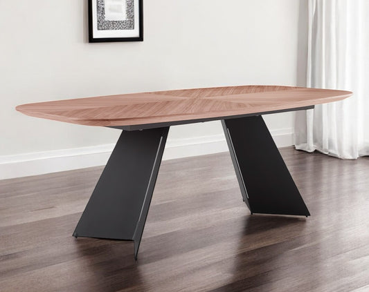 79" Brown and Black Wood And Steel Double Pedestal Base Dining Table-0