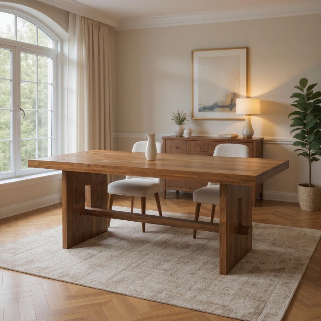 75" Brown Solid Wood Trestle Base Dining Table-0