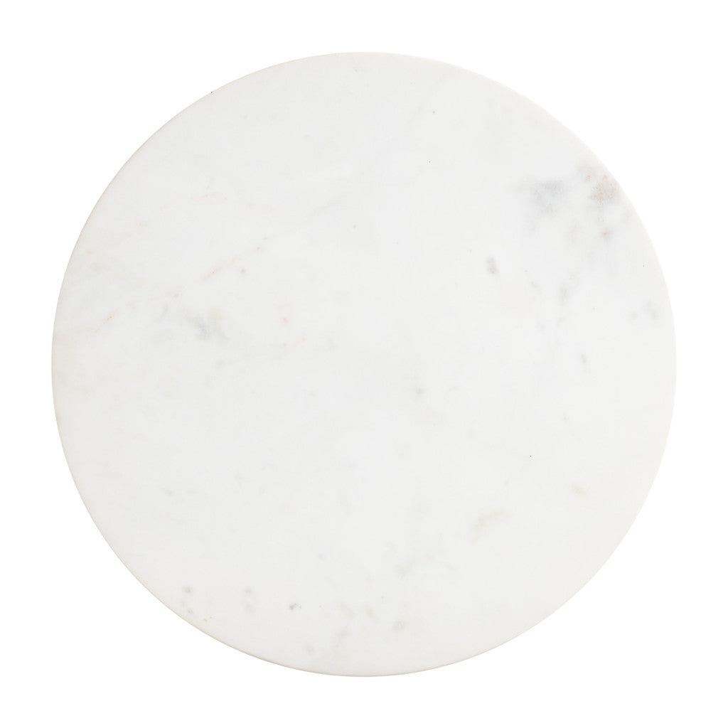 20" White and Natural Distressed Marble and Solid Wood Round Pedestal End Table-5