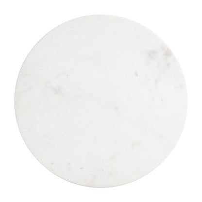20" White and Natural Distressed Marble and Solid Wood Round Pedestal End Table-5