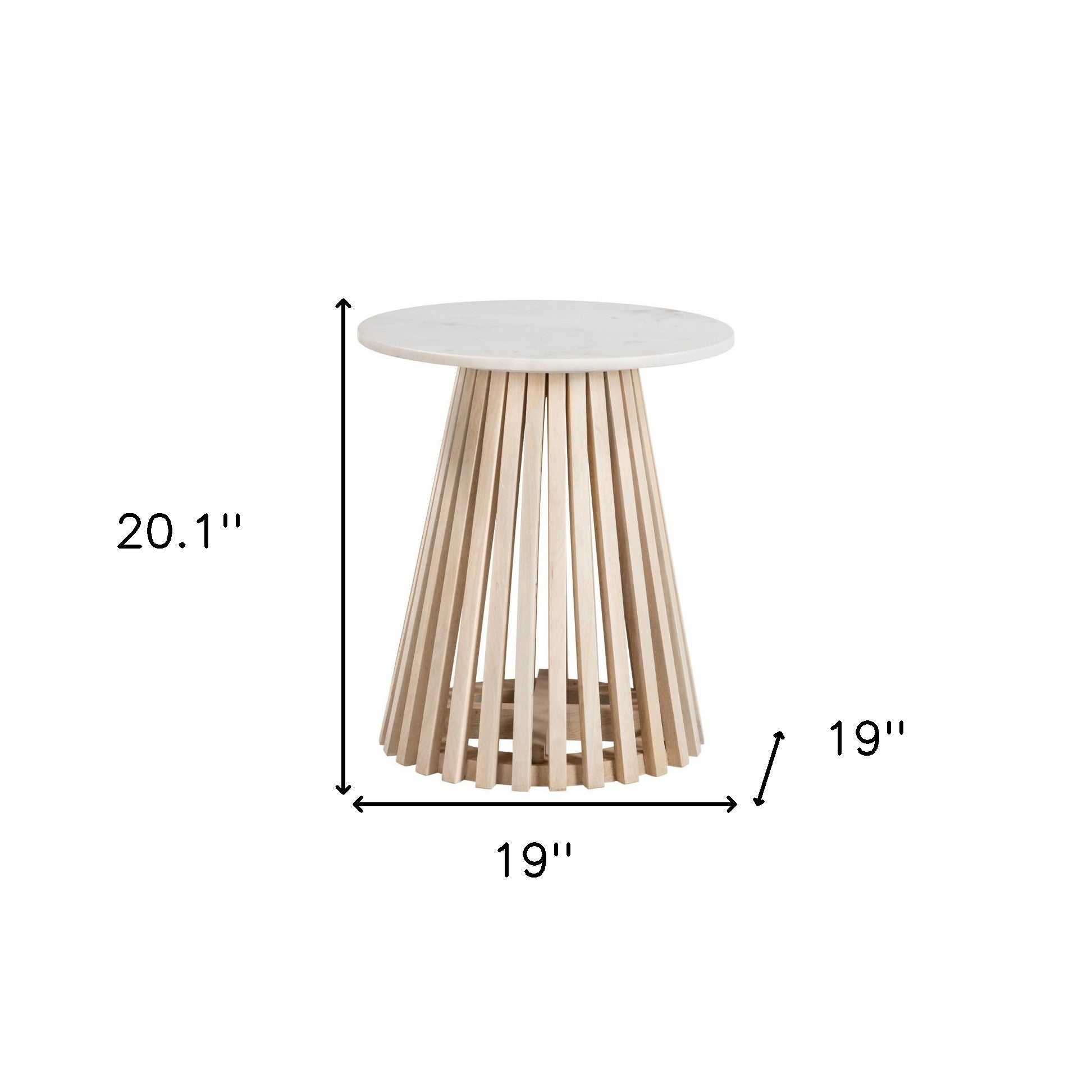 20" White and Natural Distressed Marble and Solid Wood Round Pedestal End Table-7