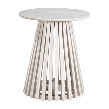 20" White and Natural Distressed Marble and Solid Wood Round Pedestal End Table-6