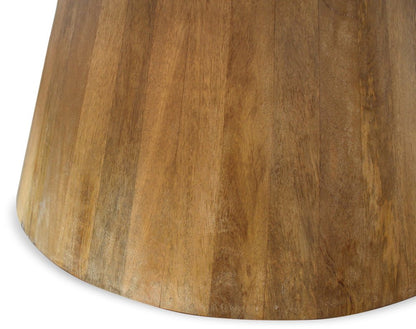 Rowan 60-inch round dining table in natural distressed solid wood on a pedestal base, additional view