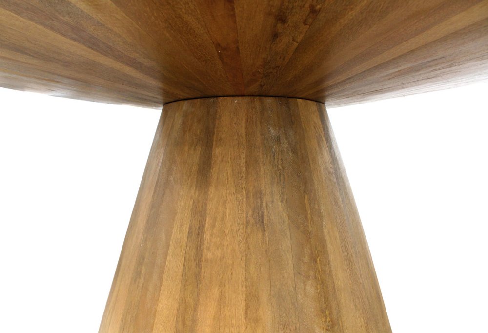 Rowan 60-inch round dining table in natural distressed solid wood on a pedestal base, additional view