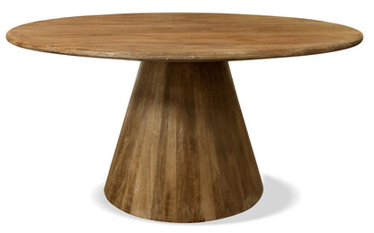 Rowan 60-inch round dining table in natural distressed solid wood on a pedestal base, additional view