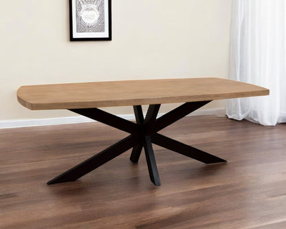 82" Natural And Black Solid Wood And Iron Pedestal Base Dining Table-0