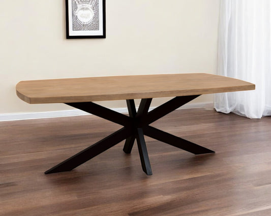 82" Natural And Black Solid Wood And Iron Pedestal Base Dining Table-0