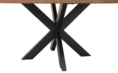 60" Natural And Black Rounded Solid Wood And Iron Pedestal Base Dining Table-4