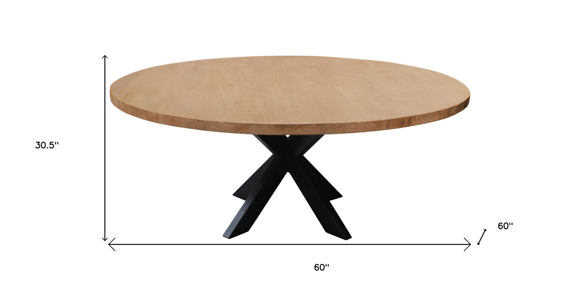 60" Natural And Black Rounded Solid Wood And Iron Pedestal Base Dining Table-7