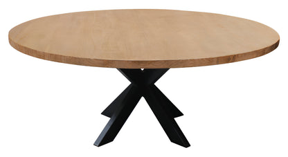 60" Natural And Black Rounded Solid Wood And Iron Pedestal Base Dining Table-1