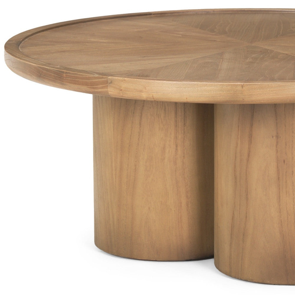 39" Natural Solid Wood Round Pedestal Coffee Table-8