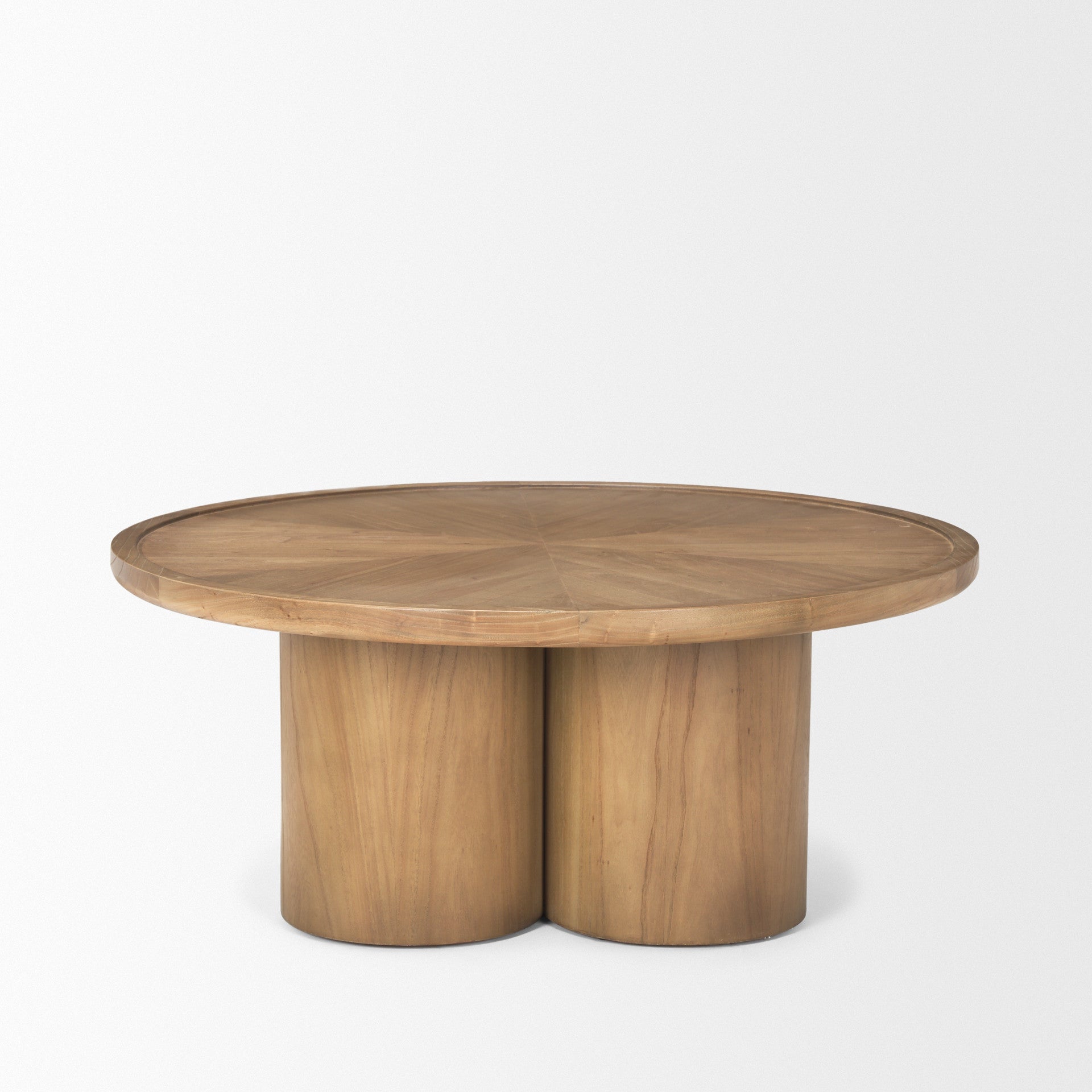 39" Natural Solid Wood Round Pedestal Coffee Table-2