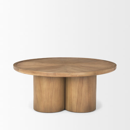 39" Natural Solid Wood Round Pedestal Coffee Table-2