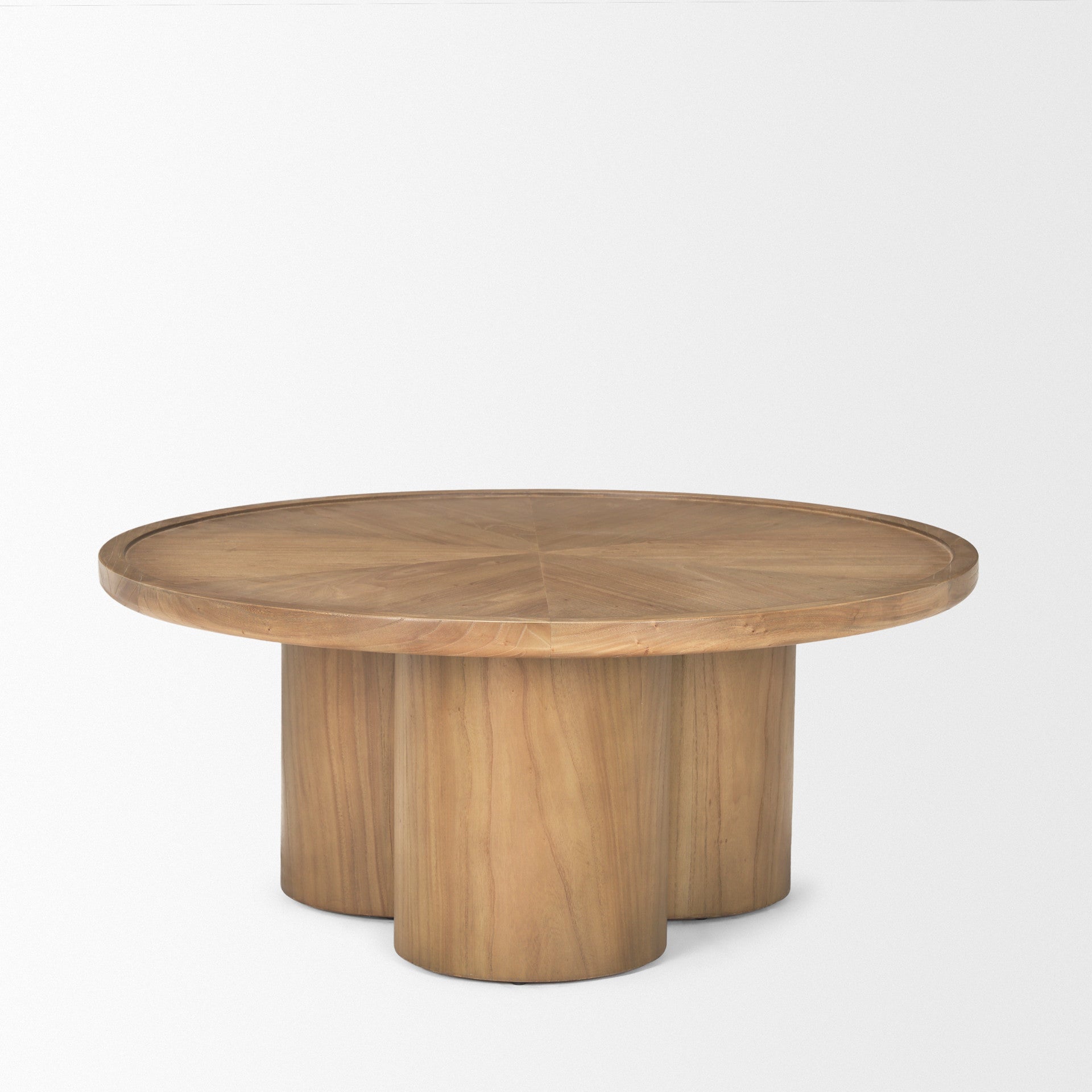 39" Natural Solid Wood Round Pedestal Coffee Table-3