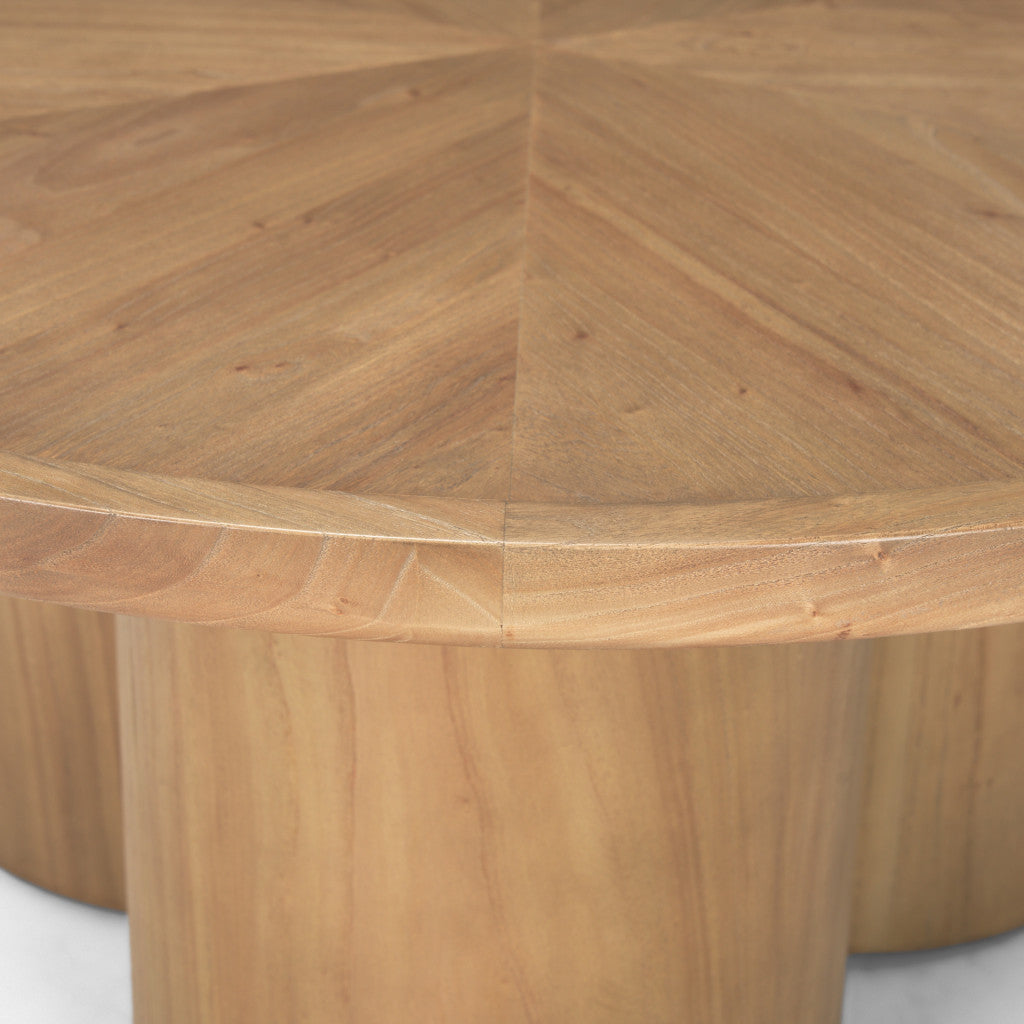 39" Natural Solid Wood Round Pedestal Coffee Table-4